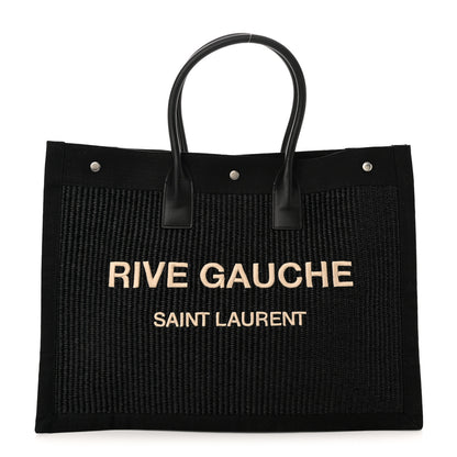 Saint Laurent Raffia Linen Calfskin Rive Gauche Tote Black 1 of 10