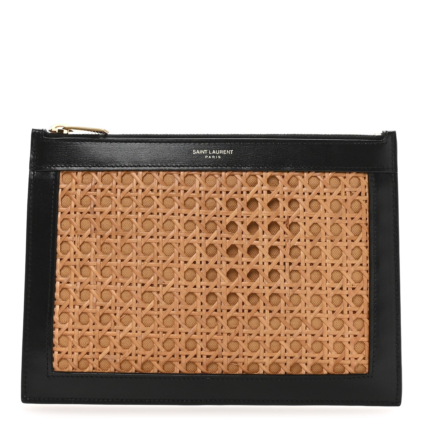 Saint Laurent Cane Woven Calfskin Zipped Pouch Black 1 of 14