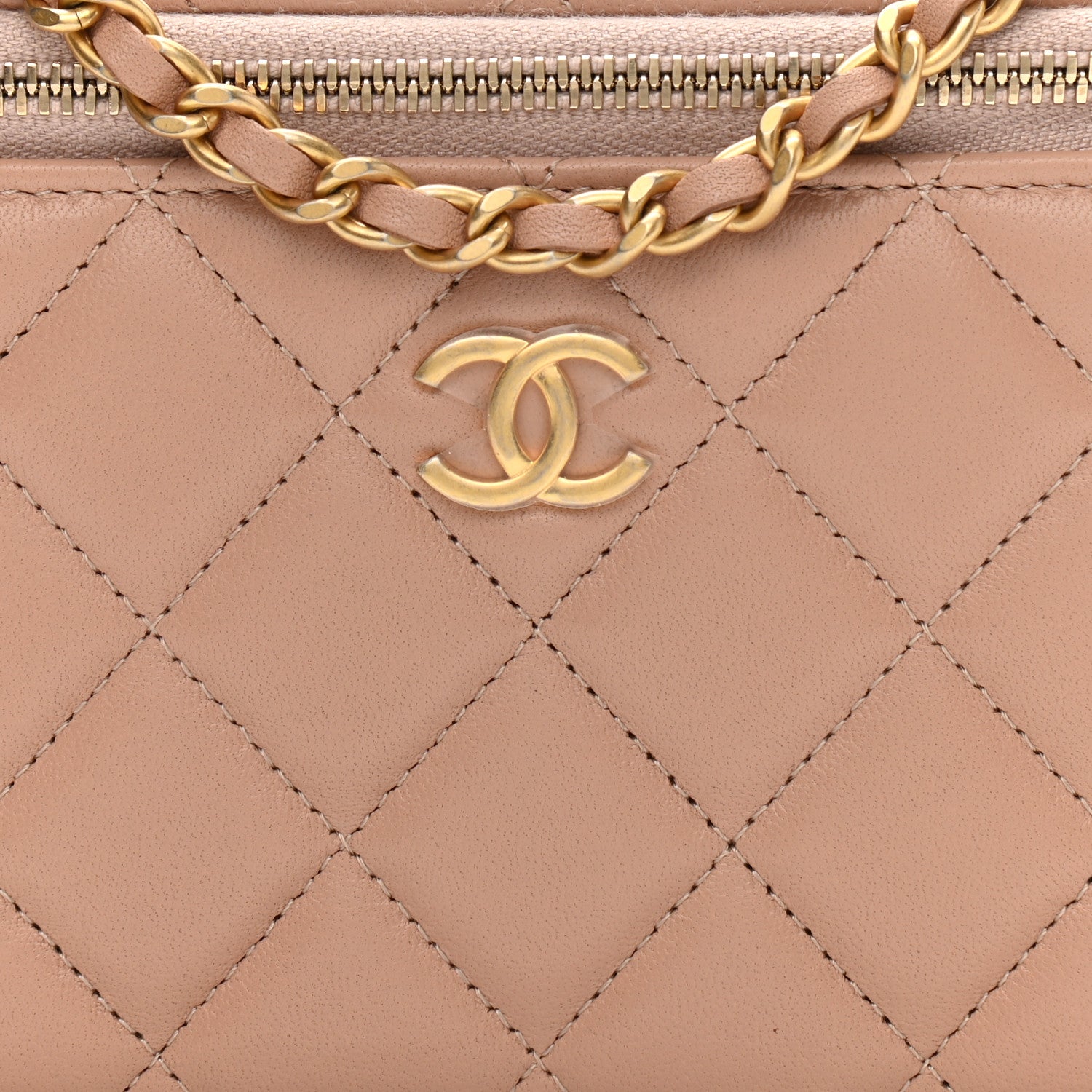 Chanel Lambskin Quilted Small Top Handle Vanity Case With Chain Beige 8 of 11
