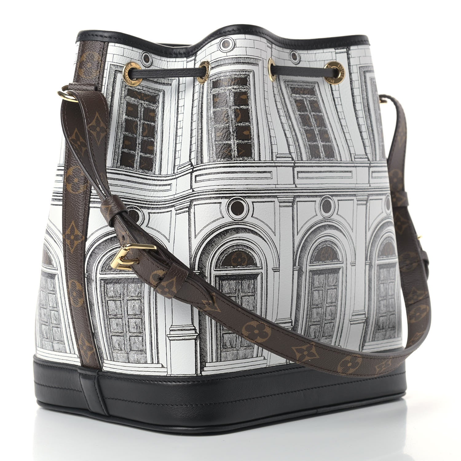 Louis Vuitton X FORNASETTI Calfskin Architettura Noe MM Black White 3 of 9
