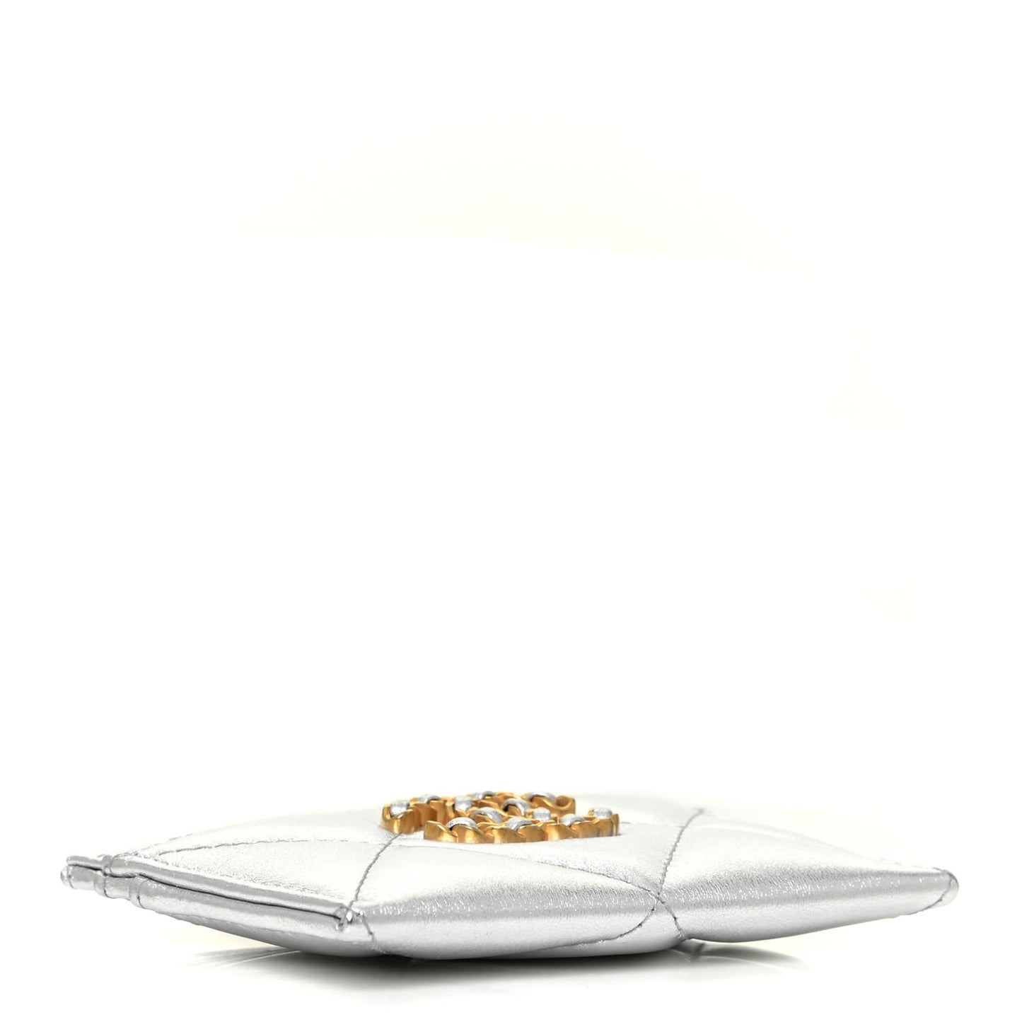 Metallic Goatskin Quilted 19 Card Holder Silver