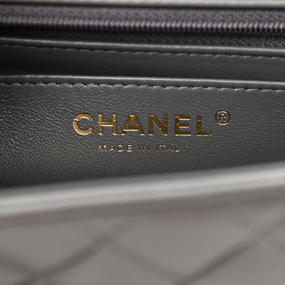 Chanel Lambskin Quilted Mini Top Handle Rectangular Flap Dark Grey 8 of 13