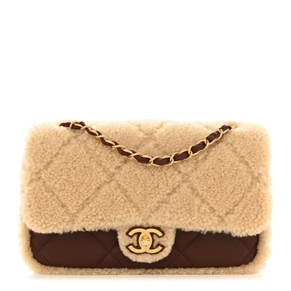 Chanel Shearling Lambskin Quilted Furry Coco Flap Beige Dark Brown 1 of 11