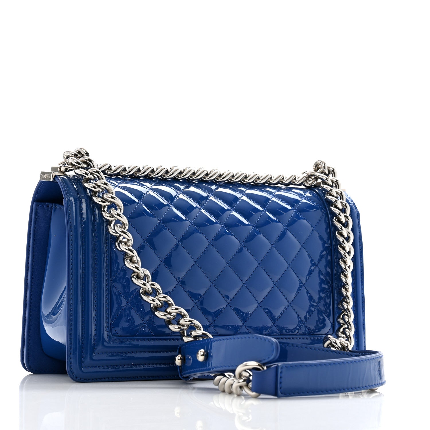 Chanel Patent Calfskin Quilted Medium Plexiglass Boy Flap Blue 3 of 13