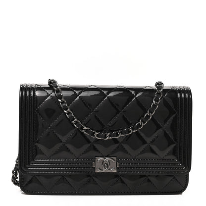 Chanel Patent Calfskin Quilted Boy Wallet On Chain WOC Black 1 of 10