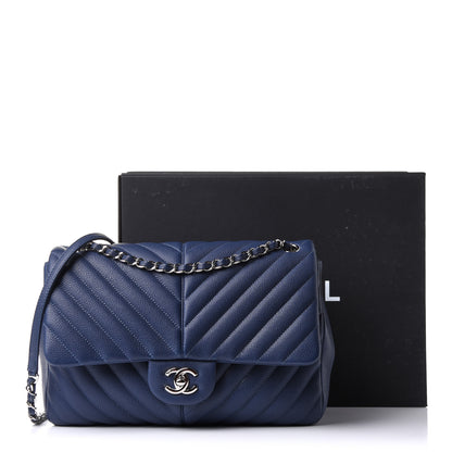 Chanel Caviar Chevron Quilted Large Puffy CC Flap Navy 13 of 13