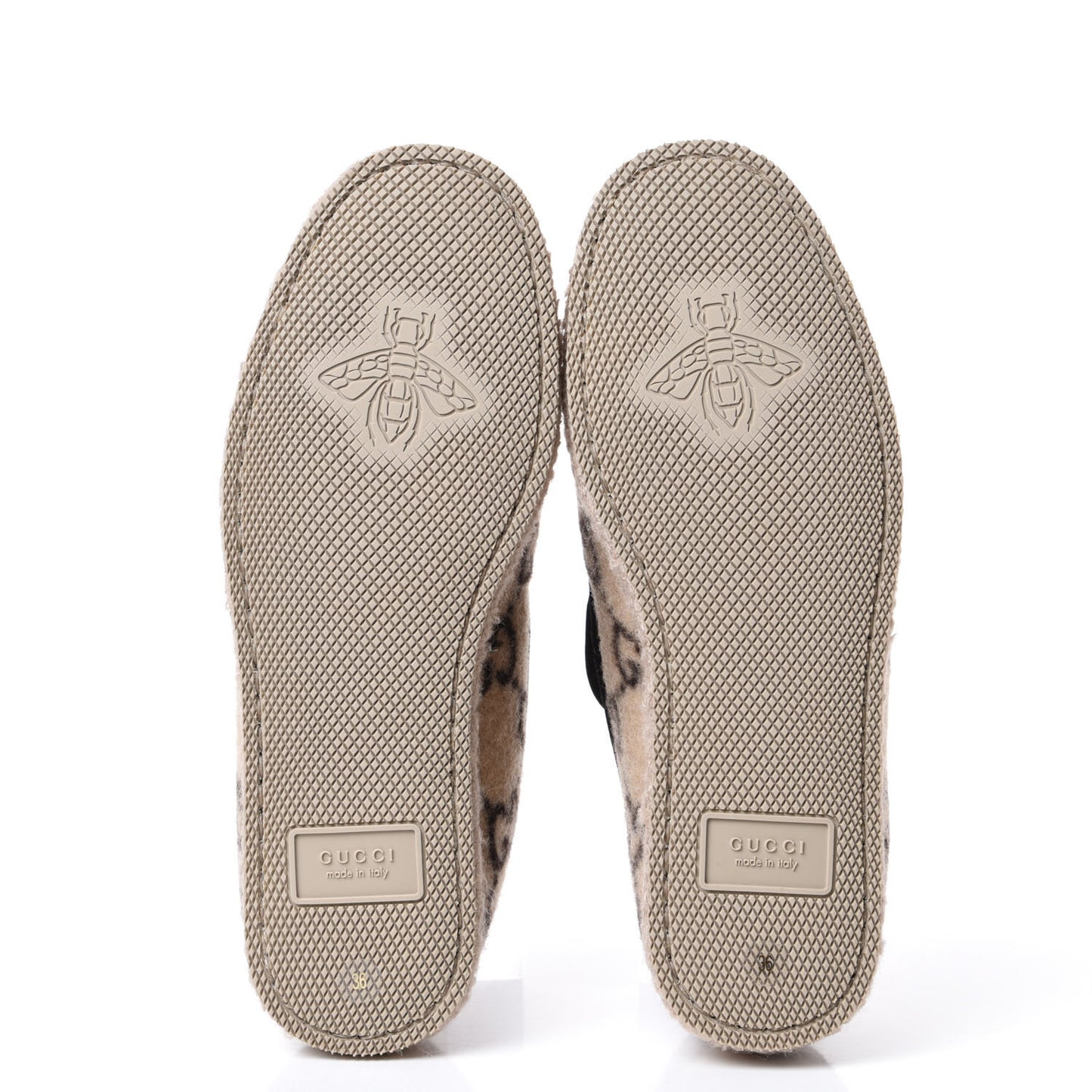 Covered Wool GG Monogram Womens Fria Horsebit Loafers 36 Beige Ebony Black Butterscotch