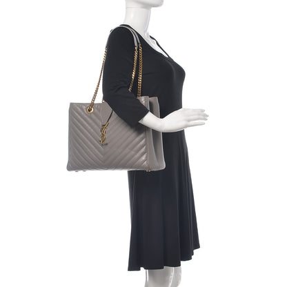 Saint Laurent Smooth Calfskin Matelasse Chevron Large Monogram Shopping Bag Grey 2 of 18
