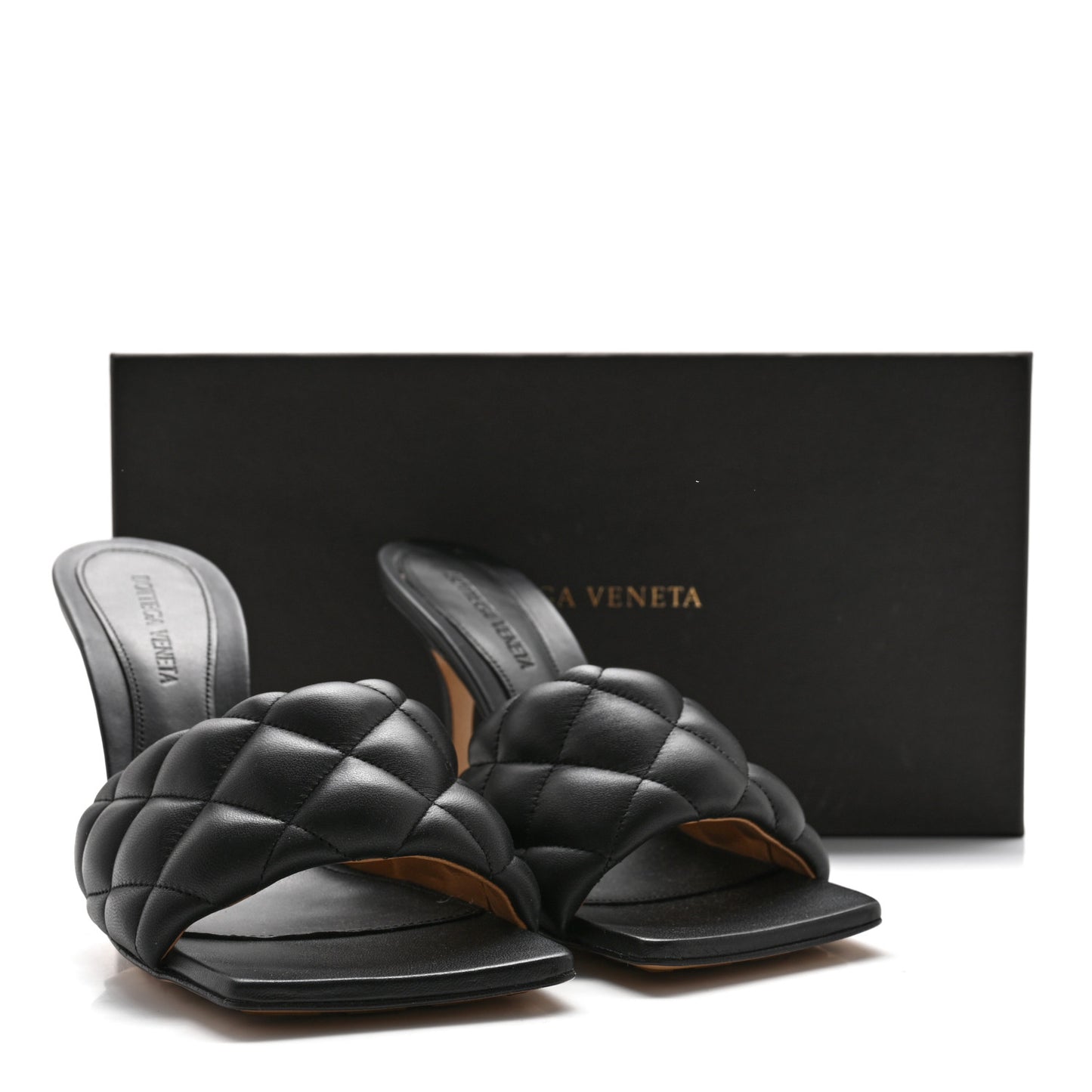 Nappa Matelasse Padded Mule Sandals 38 Black