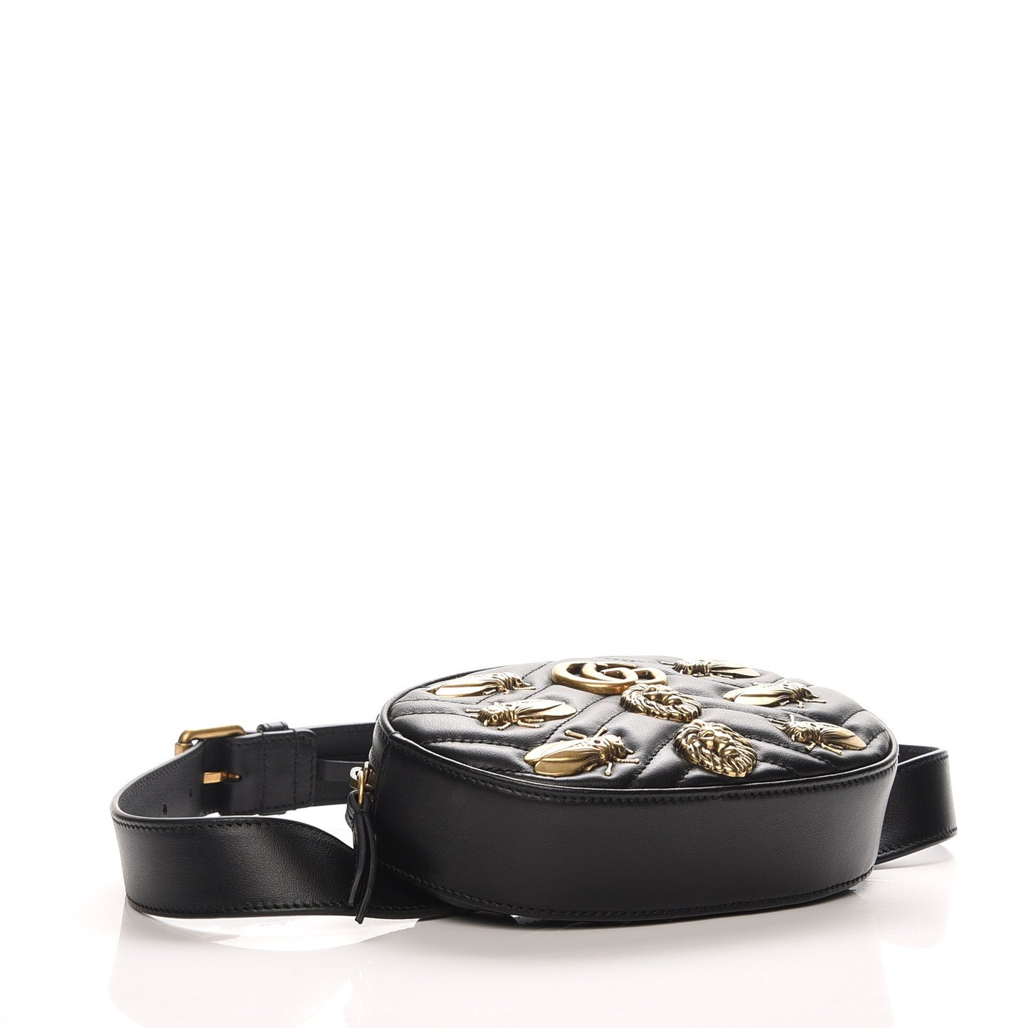 Calfskin Matelasse Animal Studs GG Marmont Belt Bag 85 34 Black