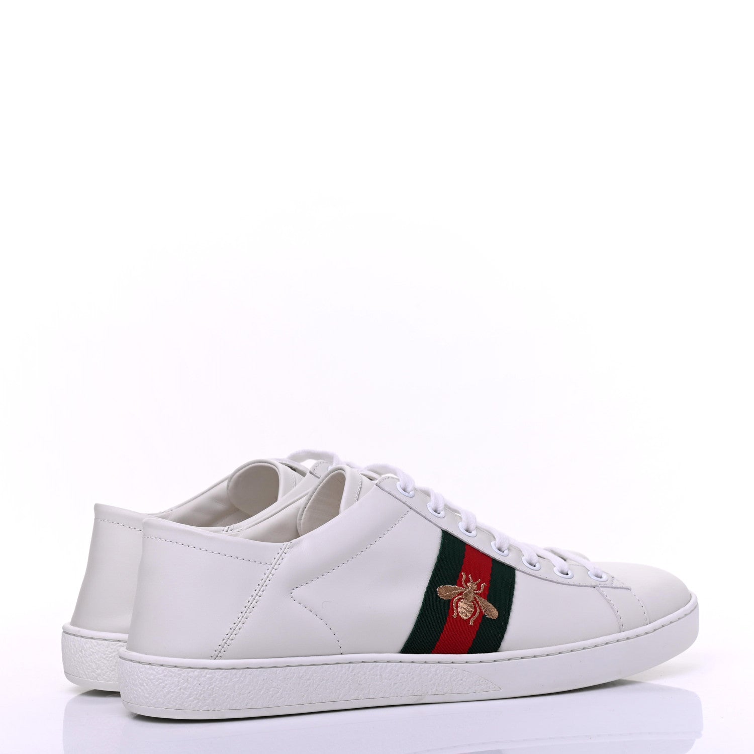 Gucci Calfskin Web Bee Embroidered Womens Ace Sneakers 39.5 White Green 4 of 13
