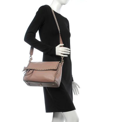 Valentino Garavani Smooth Calfskin Rockstud Top Handle Shoulder Bag Beige 2 of 6