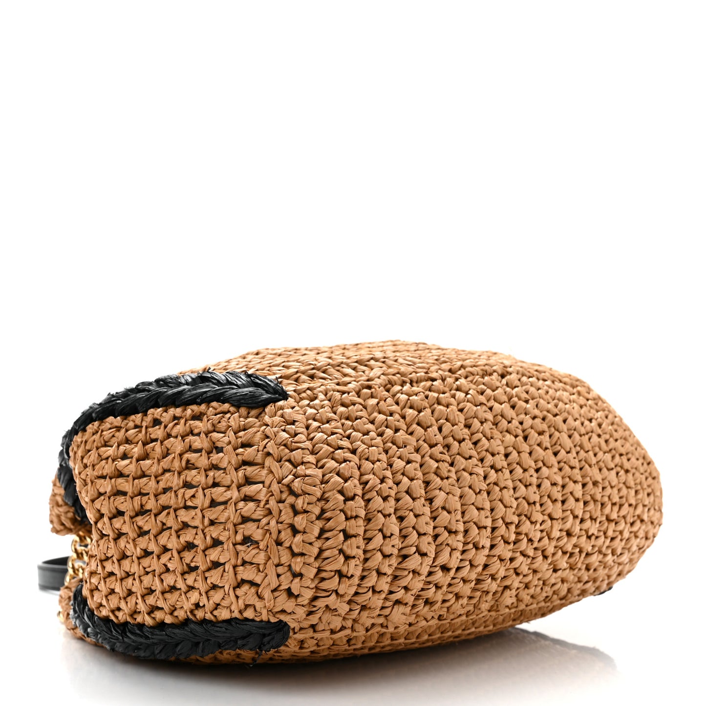 Raffia Effect Medium GG Marmont Shoulder Tote Bag Natural Black