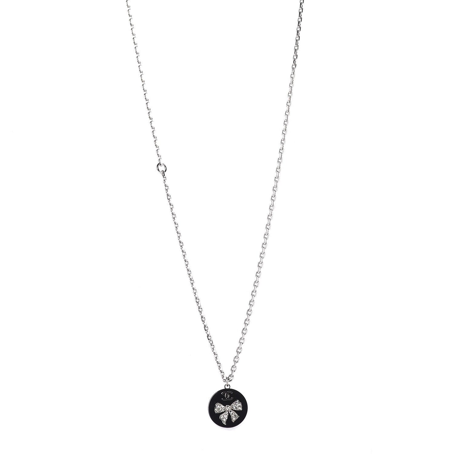 Crystal Resin Bow CC Pendant Necklace Black