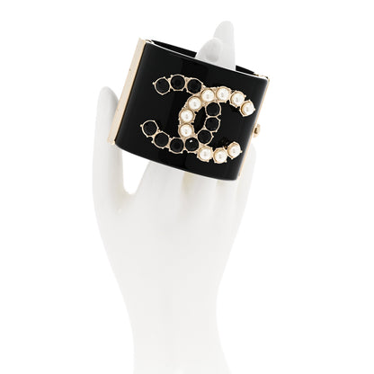 Chanel Resin Crystal Pearl CC Cuff Black 2 of 6
