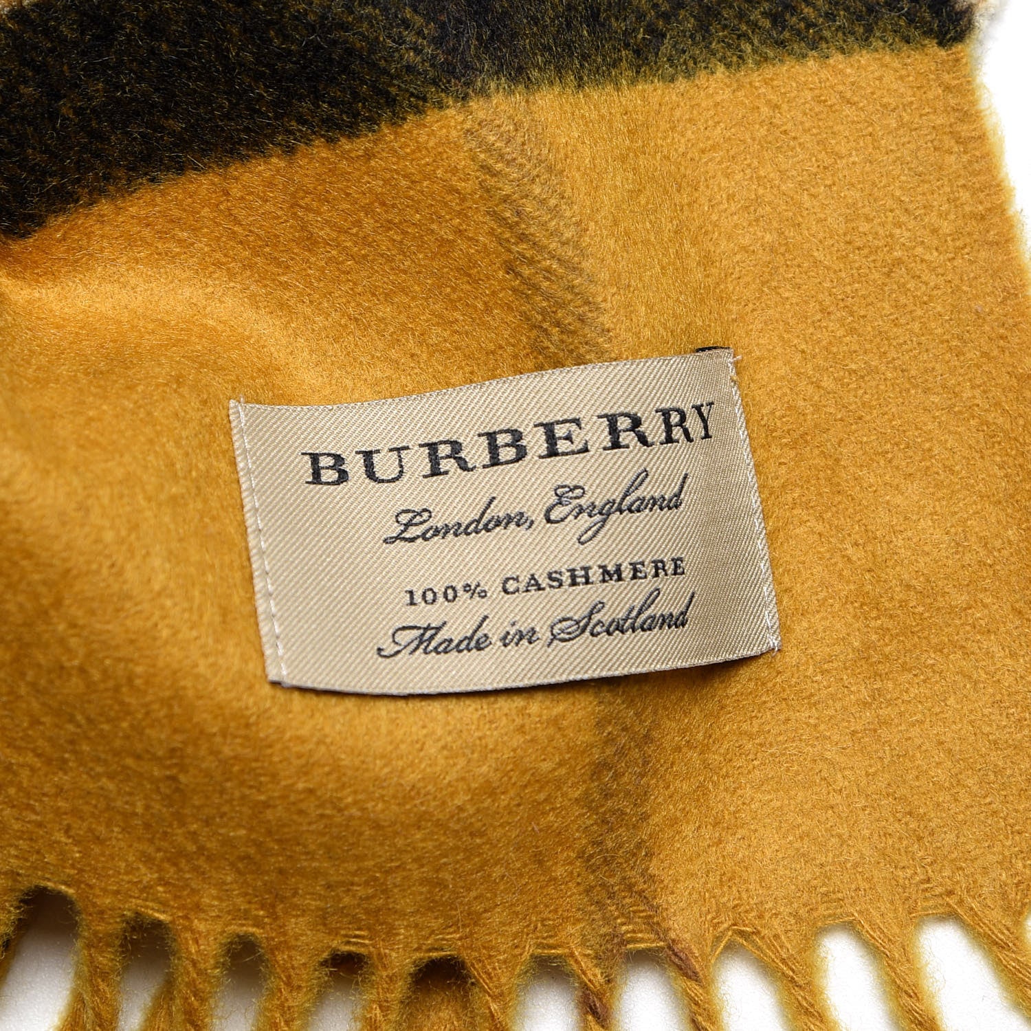 Burberry Cashmere Giant Check Fringe Scarf Amber Yellow 4 of 5