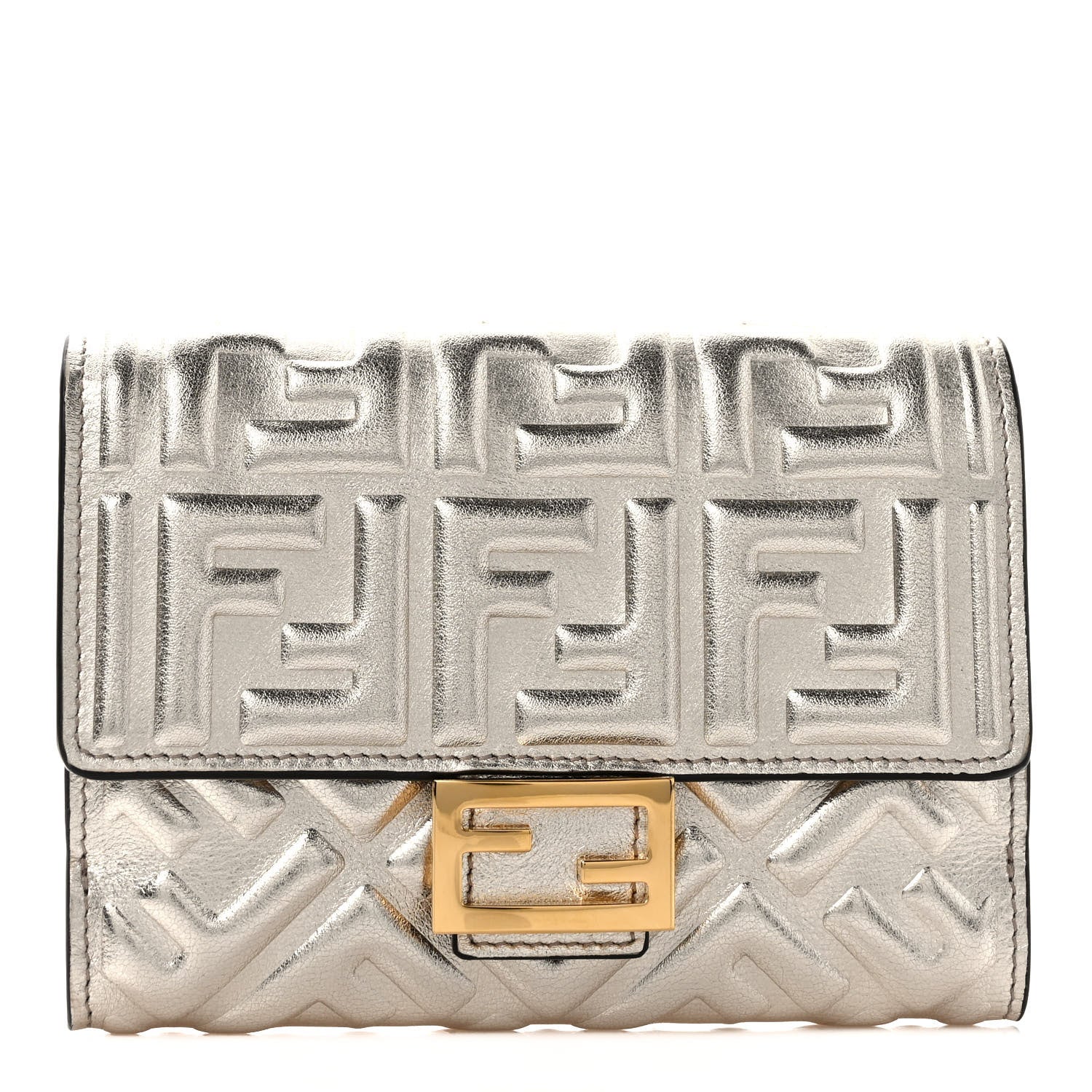 Fendi Vitello Catalan Mirror FF 1974 Embossed Medium Wallet Champagne 1 of 7