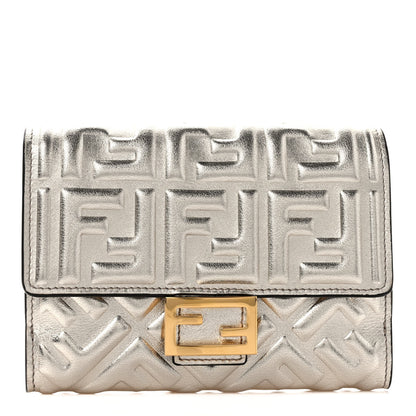Fendi Vitello Catalan Mirror FF 1974 Embossed Medium Wallet Champagne 1 of 7