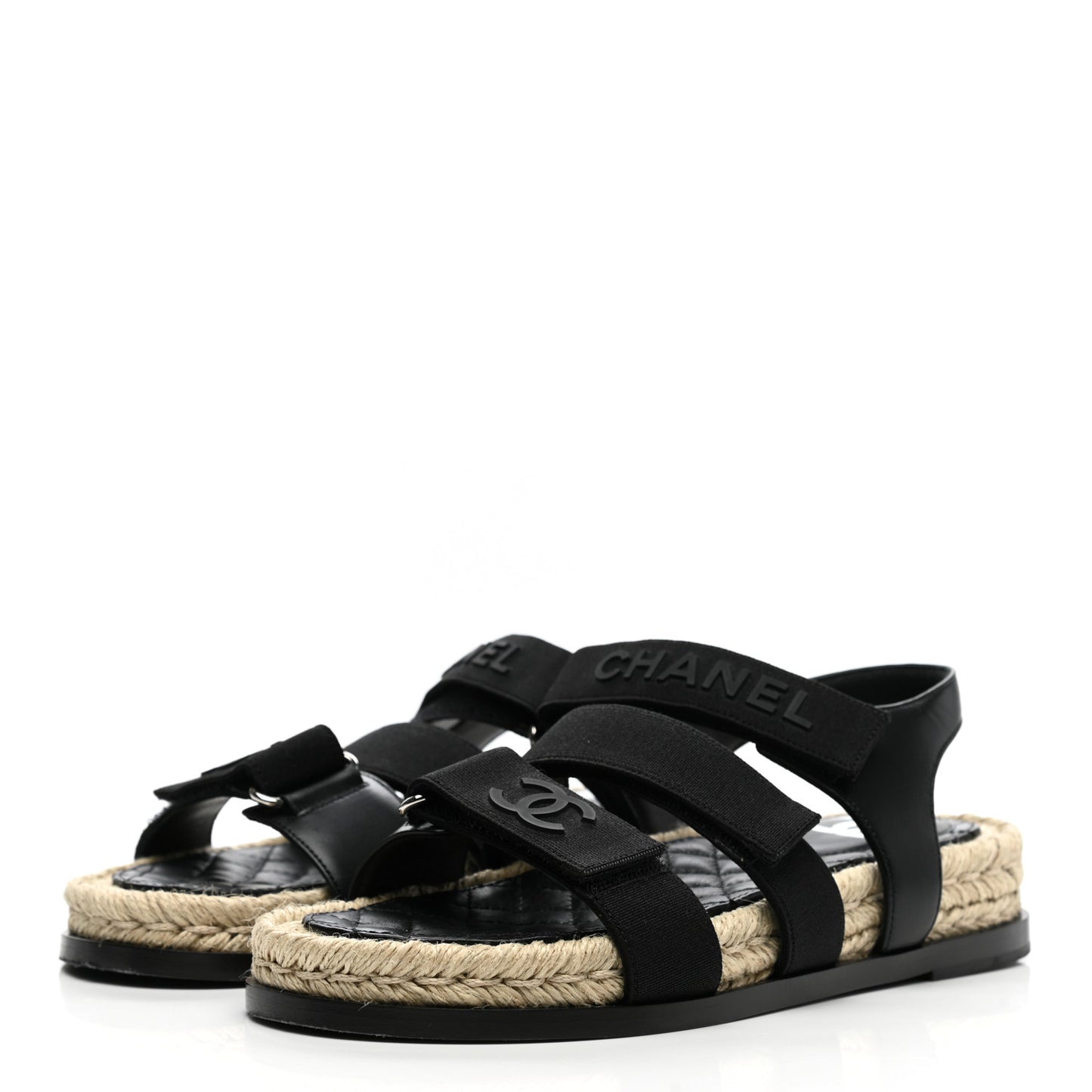 Stretch Fabric Lambskin CC Flat Sandals 36 Black