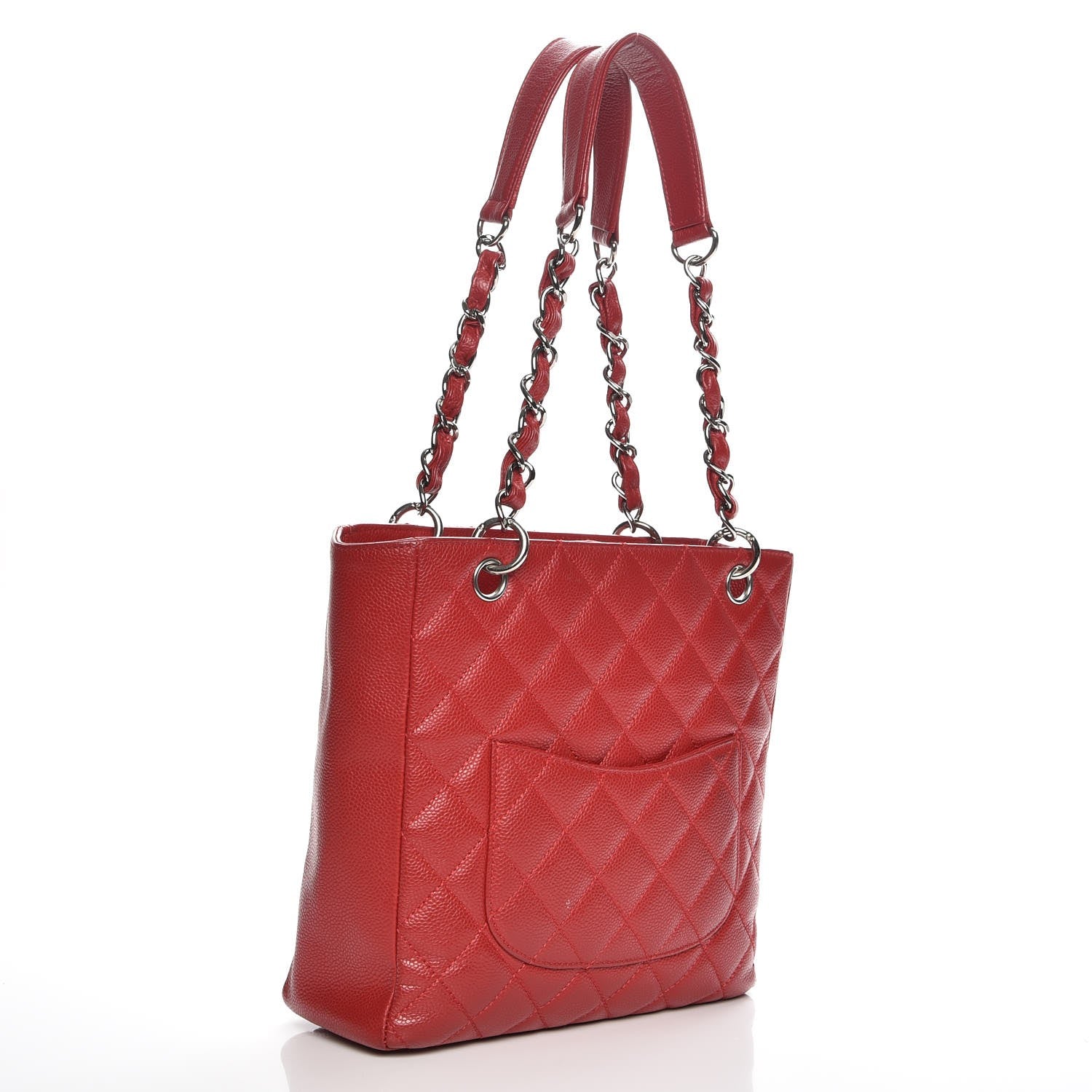Chanel Caviar Quilted Petit Shopping Tote PST Red 3 of 11