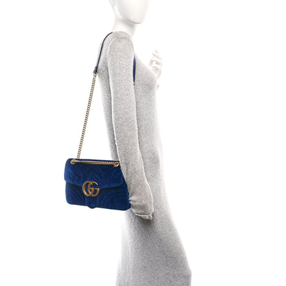 Gucci Velvet Matelasse Medium GG Marmont Shoulder Bag Cobalt Blue 2 of 10