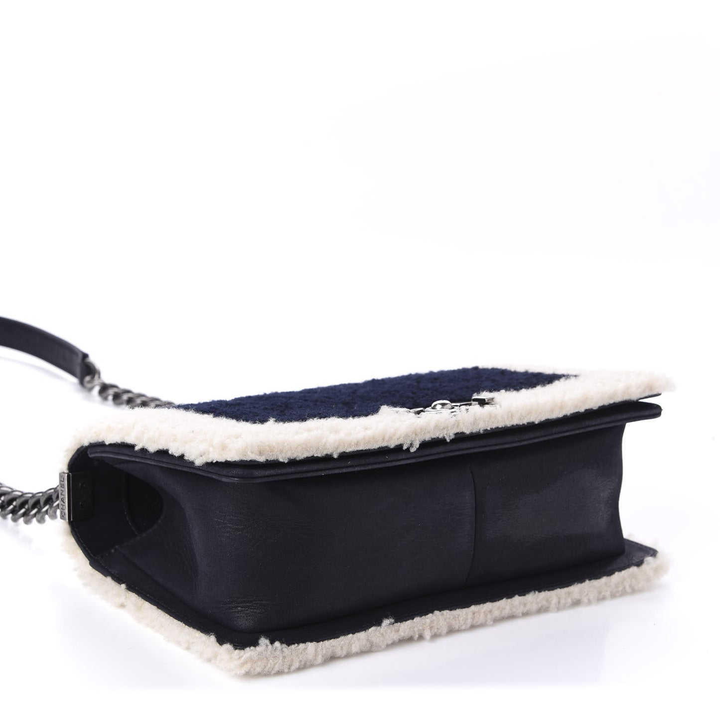 Shearling Iridescent Calfskin Medium Boy Flap Navy