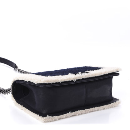 Chanel Shearling Iridescent Calfskin Medium Boy Flap Navy 4 of 10