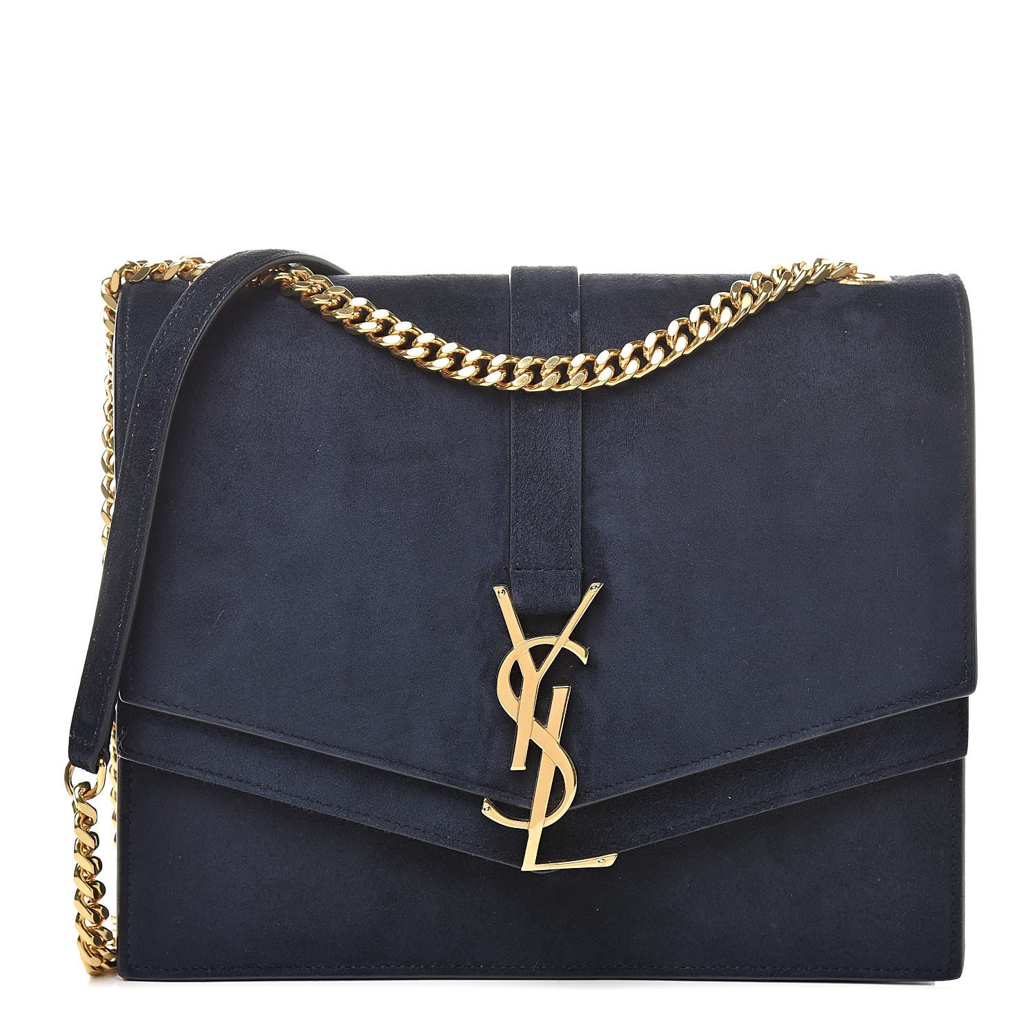 Saint Laurent Suede Sulpice Monogram Medium Shoulder Bag Navy 1 of 16