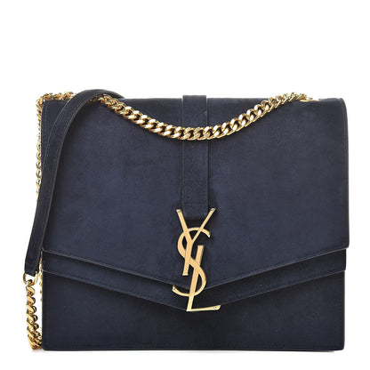 Saint Laurent Suede Sulpice Monogram Medium Shoulder Bag Navy 1 of 16