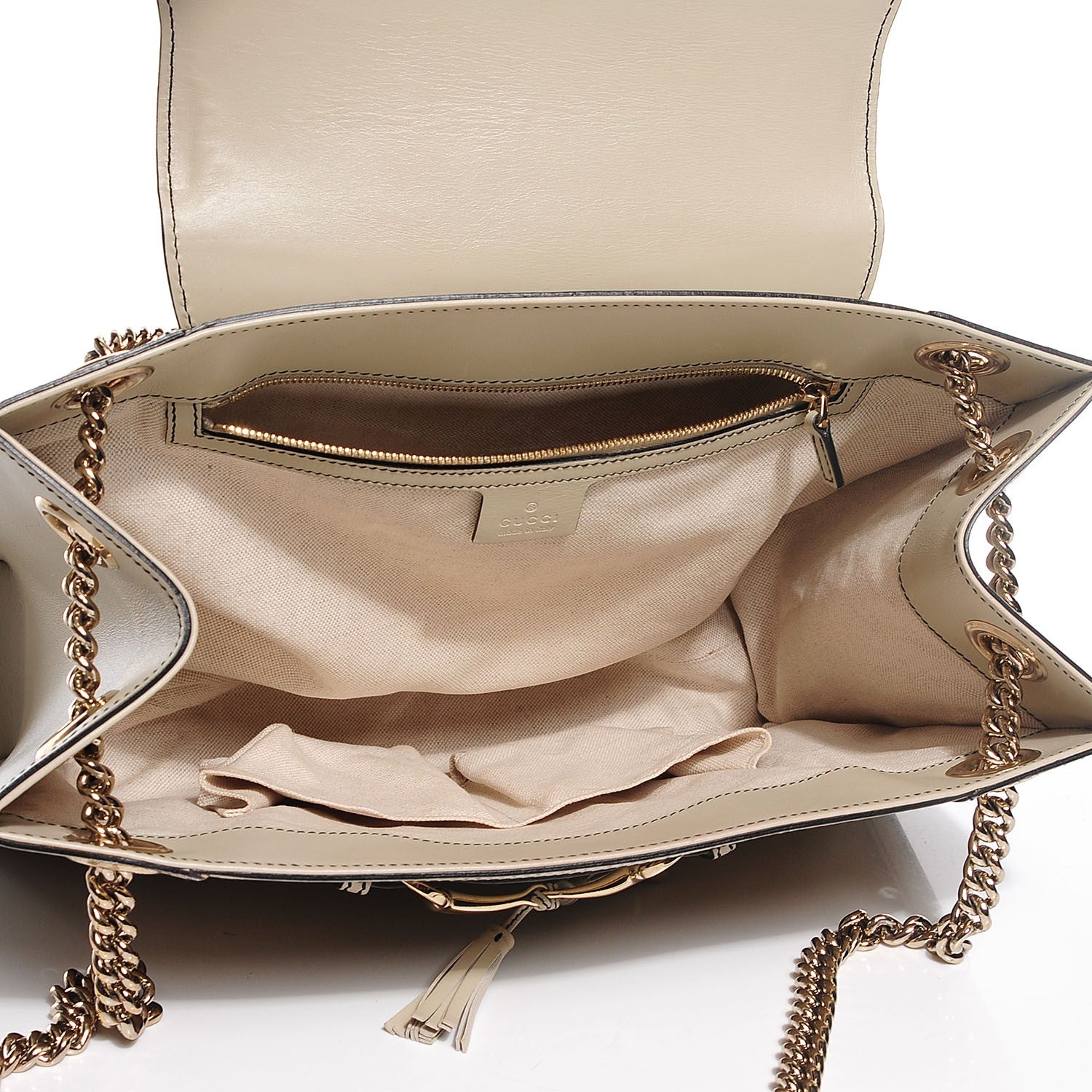 Gucci Monogram Margaux Calfskin Large Emily Chain Shoulder Bag Beige Ebony Mystic White 10 of 18