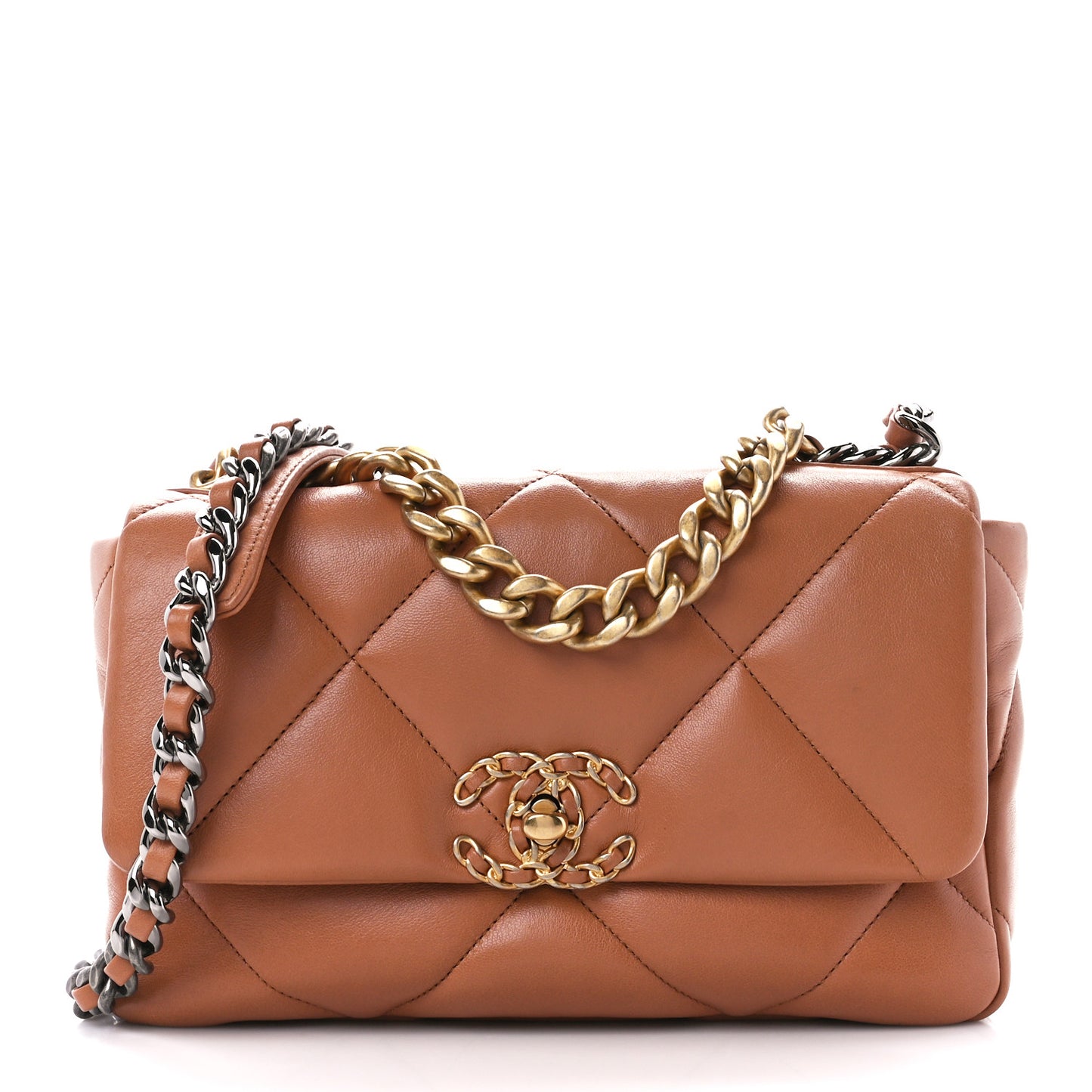Lambskin Quilted Medium Chanel 19 Flap Brown