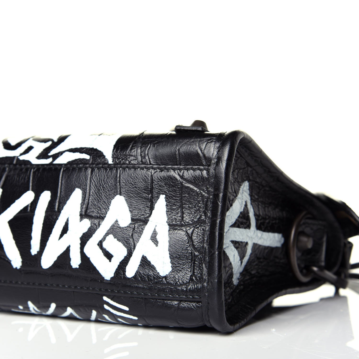Balenciaga Calfskin Crocodile Embossed Graffiti Classic Hardware Mini City Black White 10 of 10