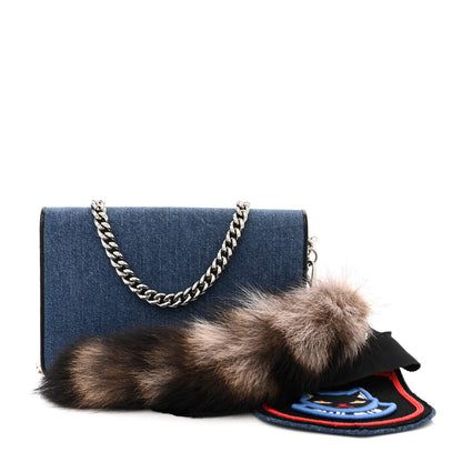 Miu Miu MIU MIU Denim Raccoon Fur Charm Crossbody Blue 3 of 11