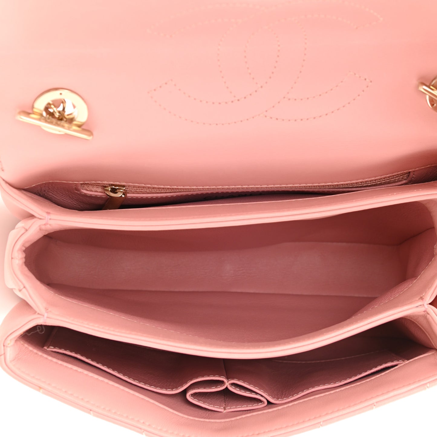 Lambskin Chevron Quilted Small Trendy CC Dual Handle Flap Bag Light Pink