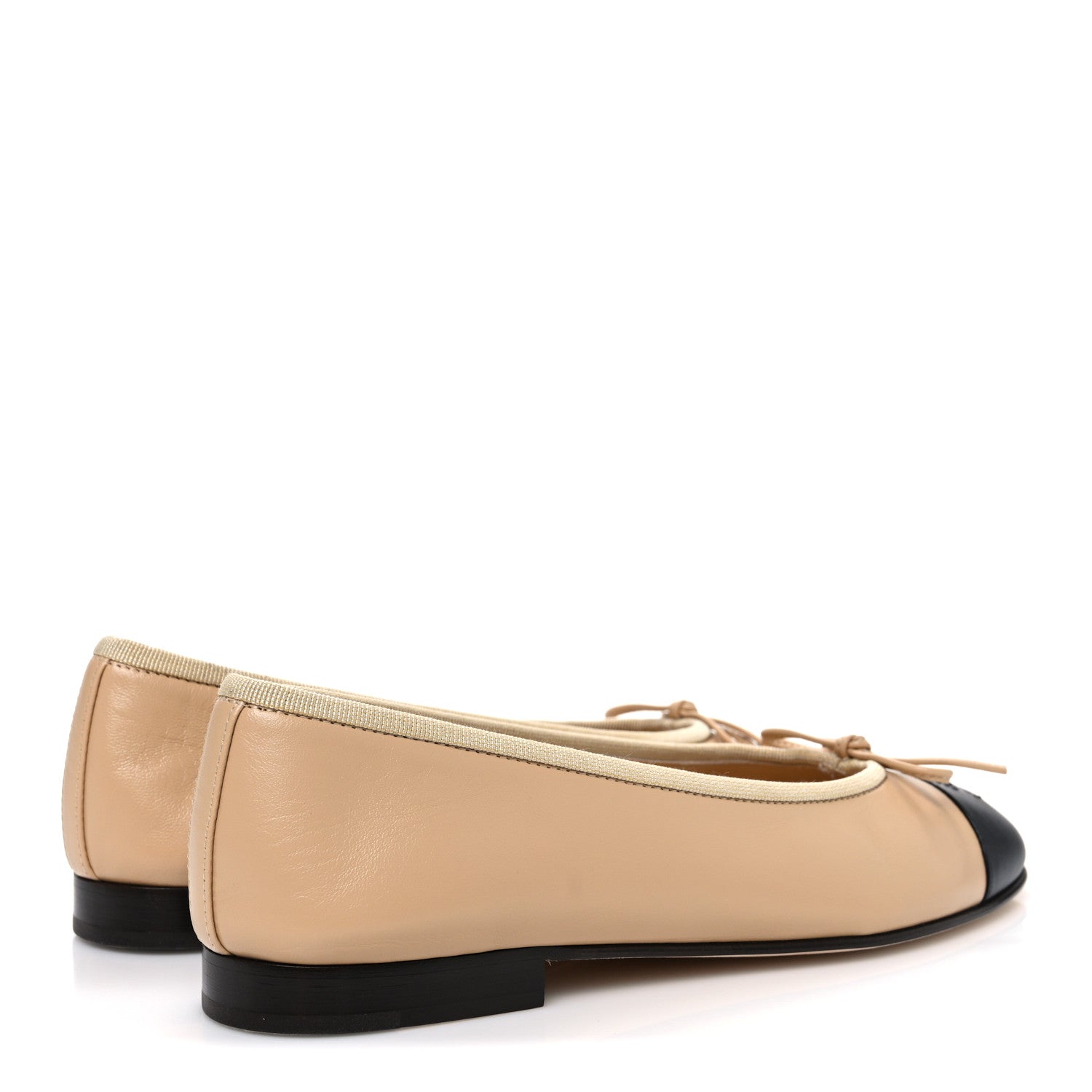 Chanel Lambskin Cap Toe CC Ballerina Flats 37 Beige Black 5 of 12