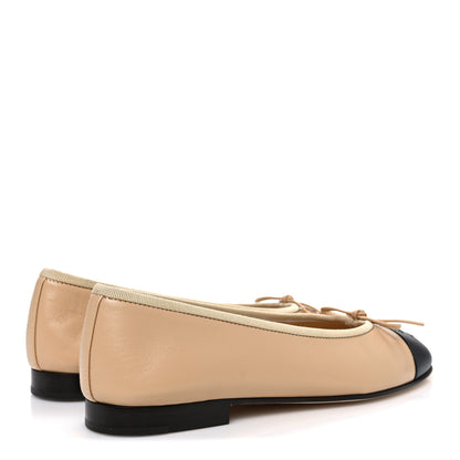 Chanel Lambskin Cap Toe CC Ballerina Flats 37 Beige Black 5 of 12