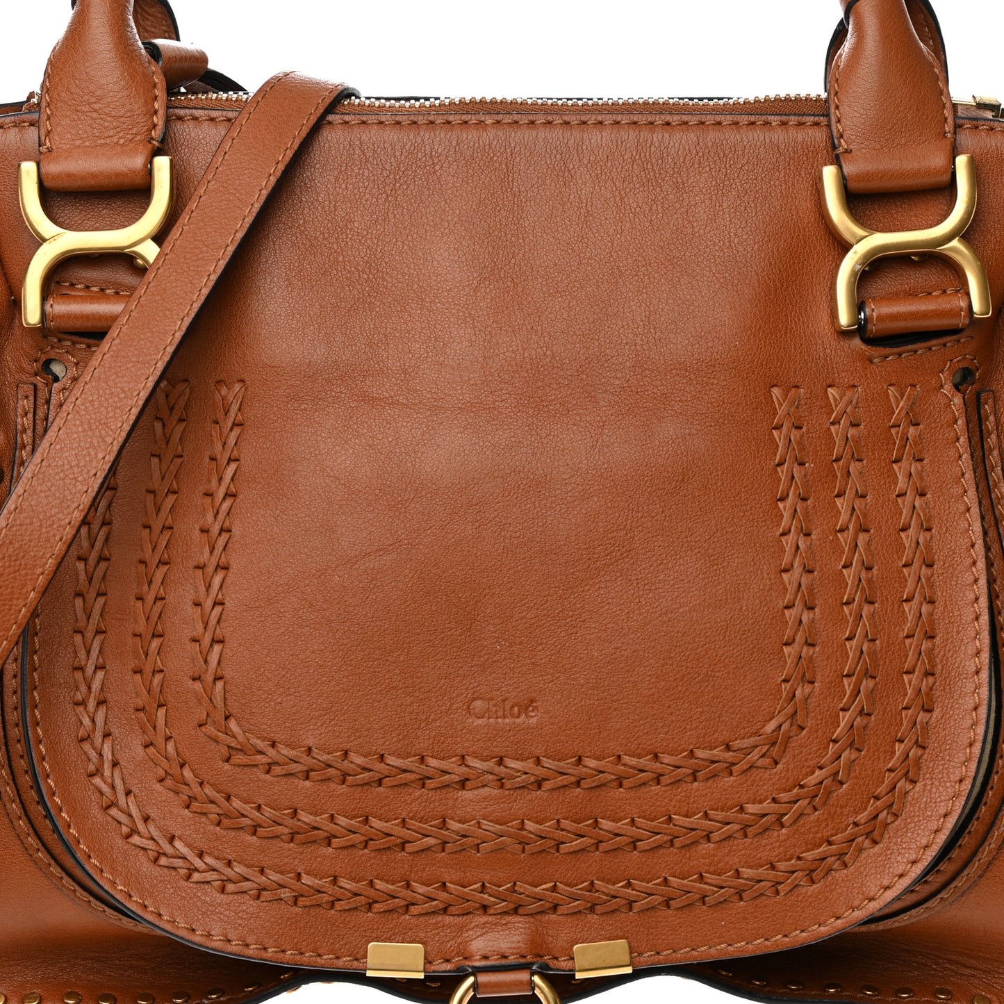 Calfskin Studded Medium Marcie Satchel Caramel