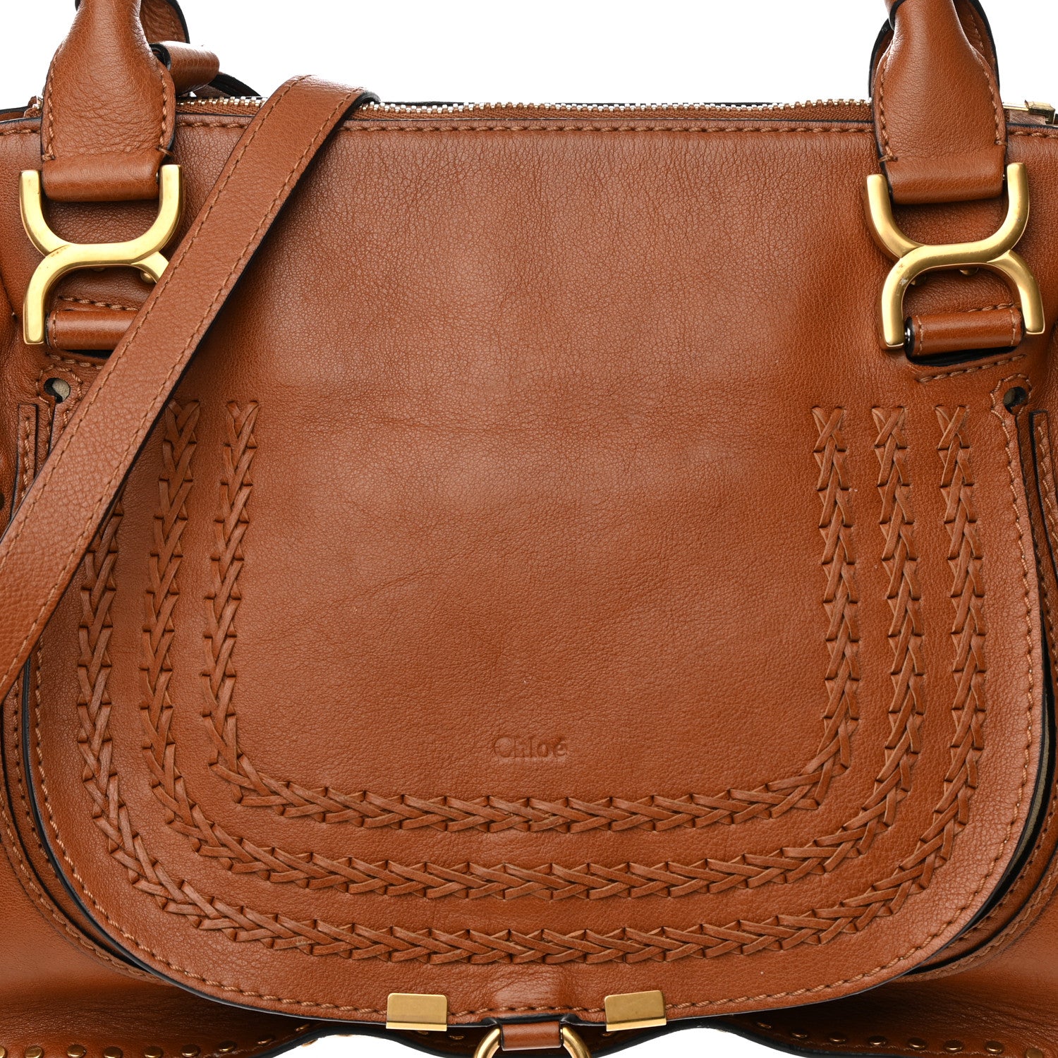 Chloe Calfskin Studded Medium Marcie Satchel Caramel 8 of 17