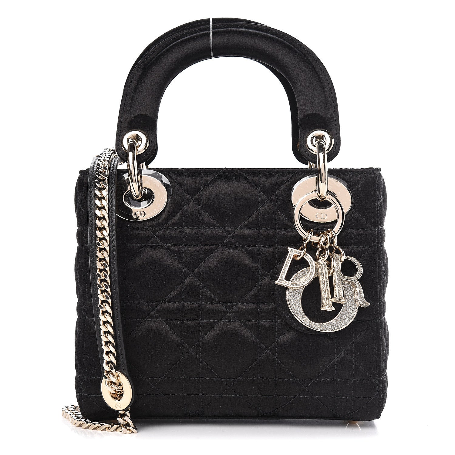Christian Dior Satin Swarovski Crystal Cannage Mini Lady Dior Black 1 of 11