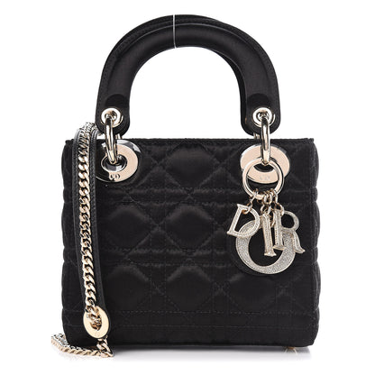 Christian Dior Satin Swarovski Crystal Cannage Mini Lady Dior Black 1 of 11