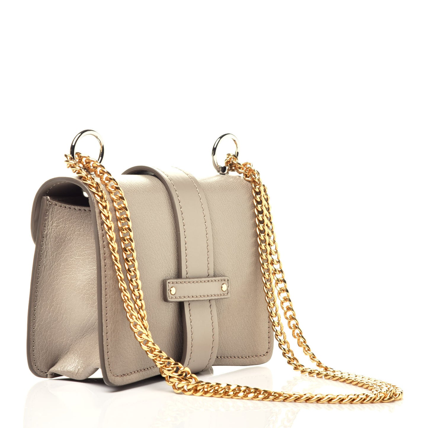 Shiny Goatskin Calfskin Mini Aby Chain Shoulder Bag Motty Grey