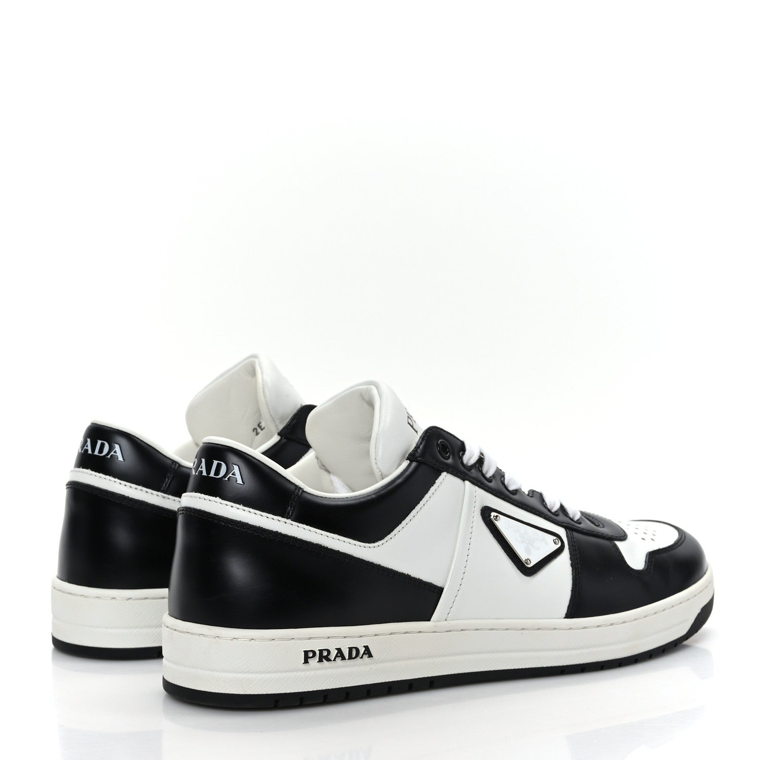 Prada Vitello Sport Spazzolato Rois Metal Triangle Logo Mens Downtown Low Top Sneakers 7.5 White Black 4 of 9