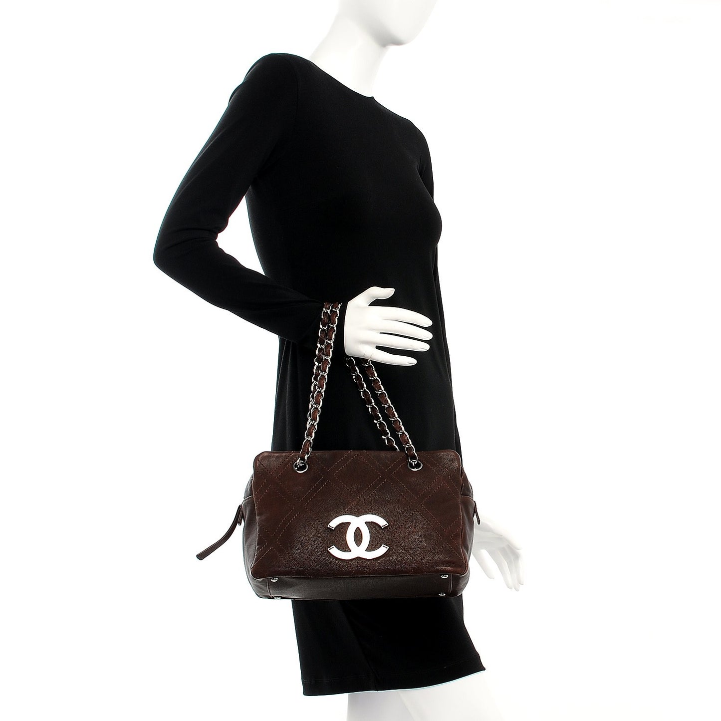 Calfskin Small Diamond Stitch Tote Dark Brown