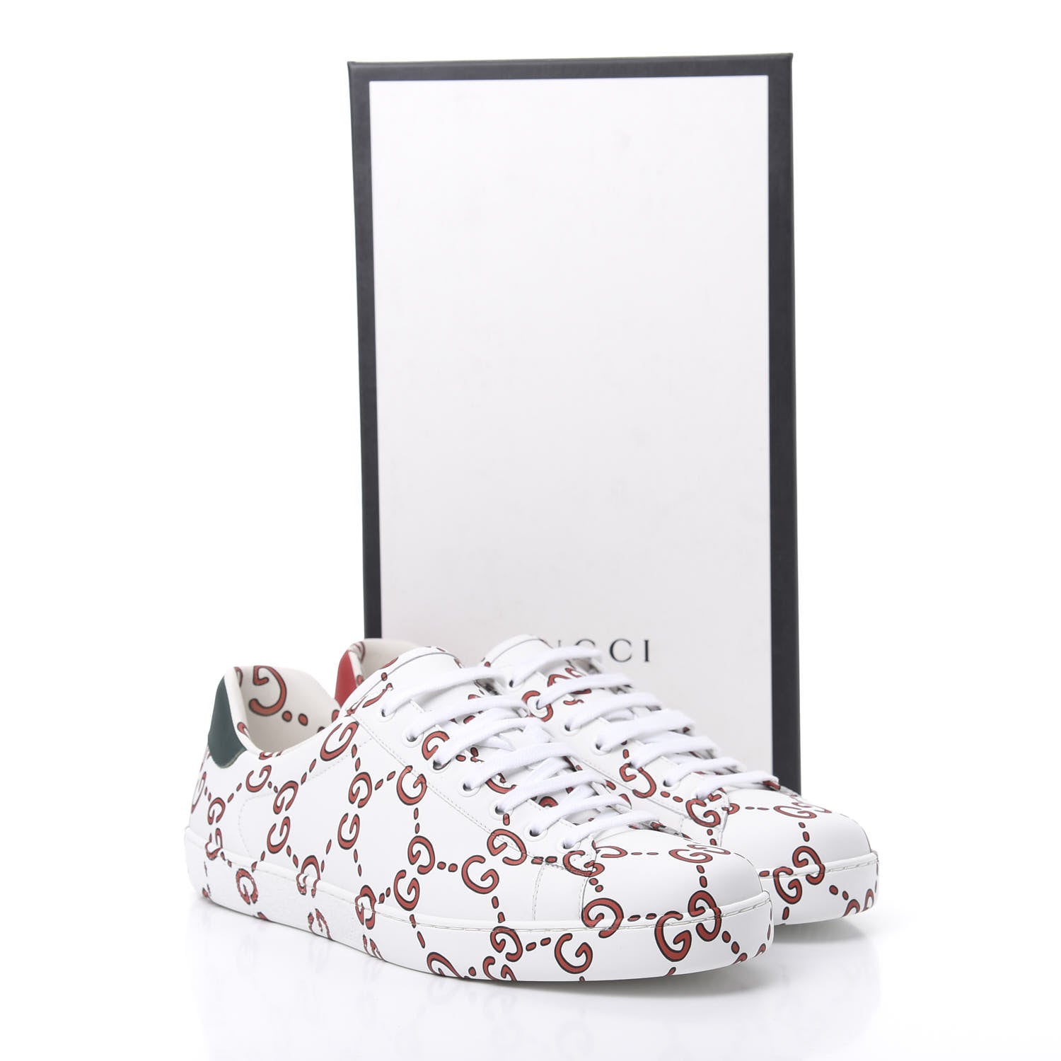 Gucci Calfskin GucciGhost Print Mens Ace Sneakers 10 White Hibiscus Red 8 of 8