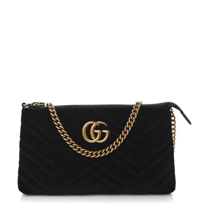 Gucci Velvet Matelasse Mini GG Marmont Chain Bag Black 1 of 11