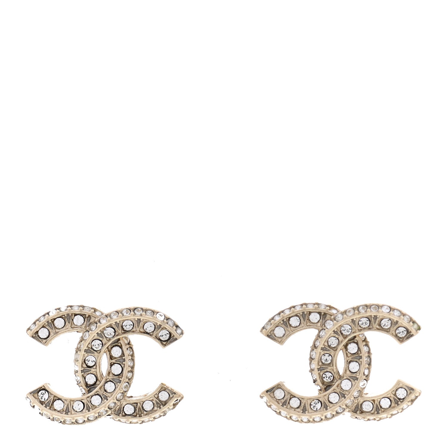 Chanel Crystal Timeless CC Earrings Light Gold 2 of 9