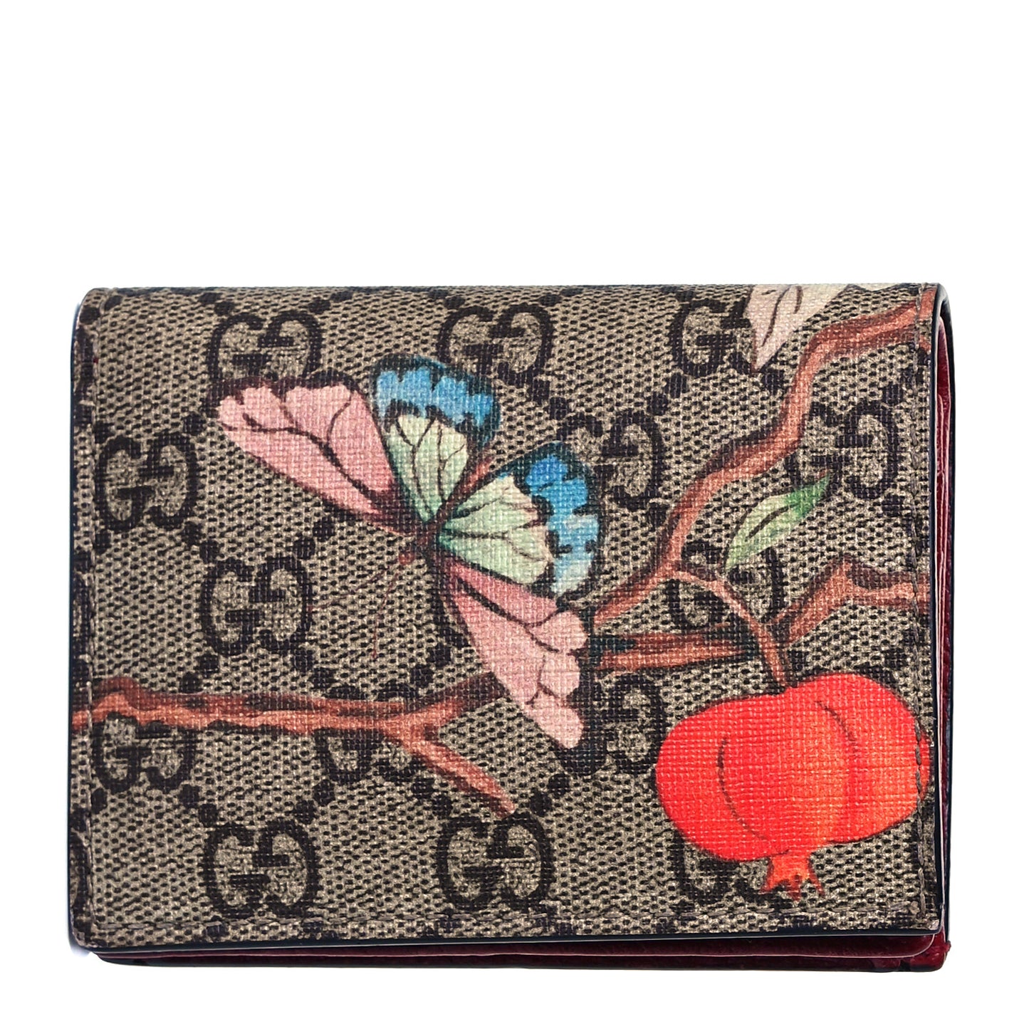 GG Supreme Monogram Tian Card Case Beige Multicolor Red