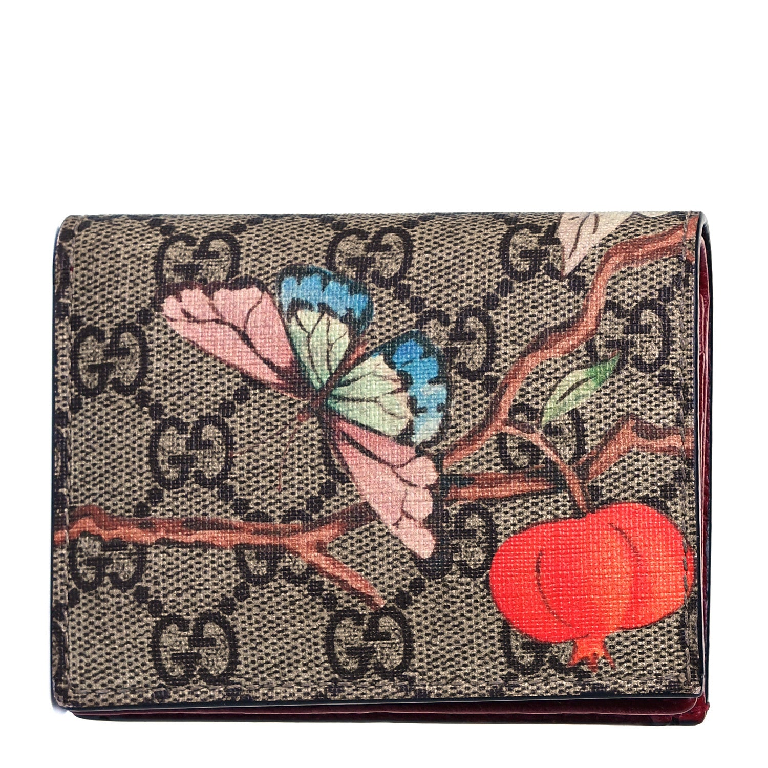 Gucci GG Supreme Monogram Tian Card Case Beige Multicolor Red 1 of 7