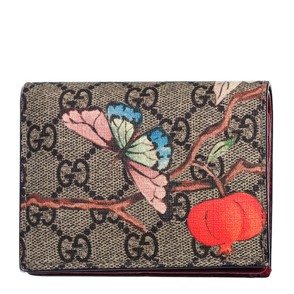 Gucci GG Supreme Monogram Tian Card Case Beige Multicolor Red 1 of 7