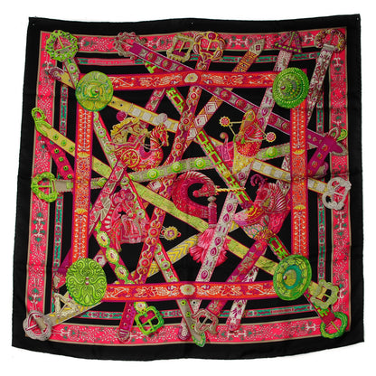 Hermes Silk Le Songe De La Licorne Scarf 90 Black Fuchsia Vert Fluo 2 of 6